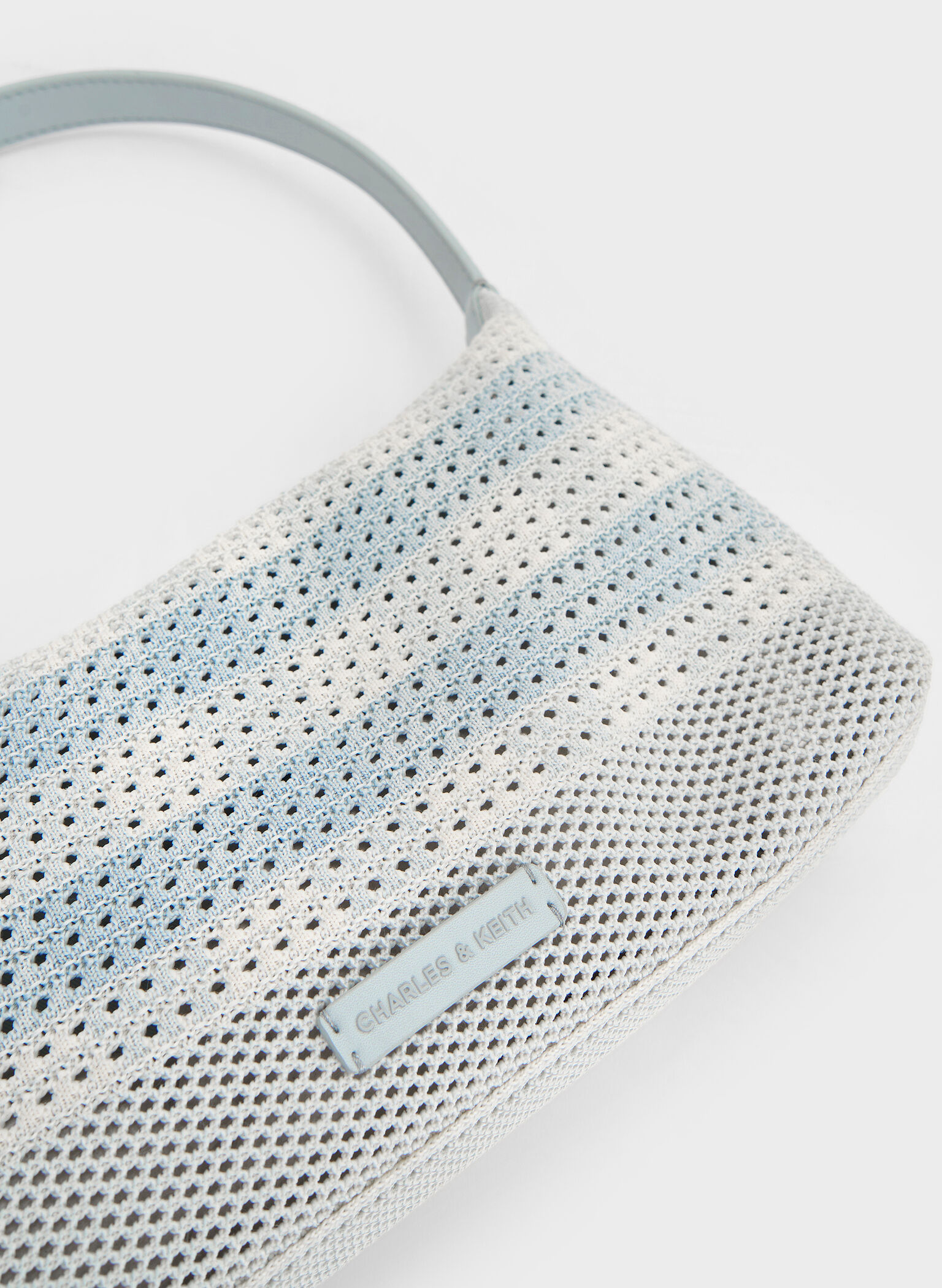 Ida Checkered Knitted Shoulder Bag, Sea Salt Blue, hi-res