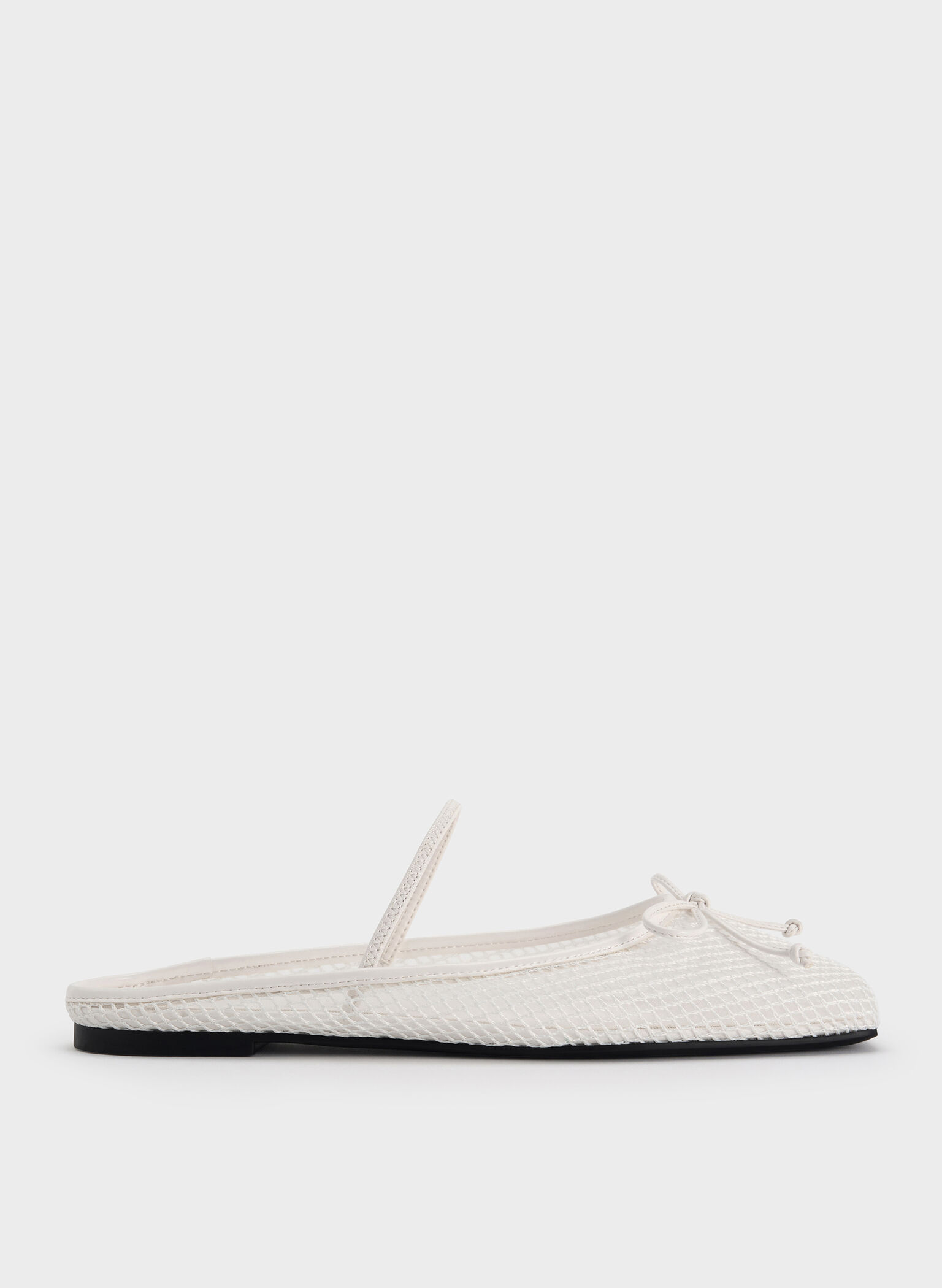Mesh Bow Square-Toe Ballet Mules, White, hi-res