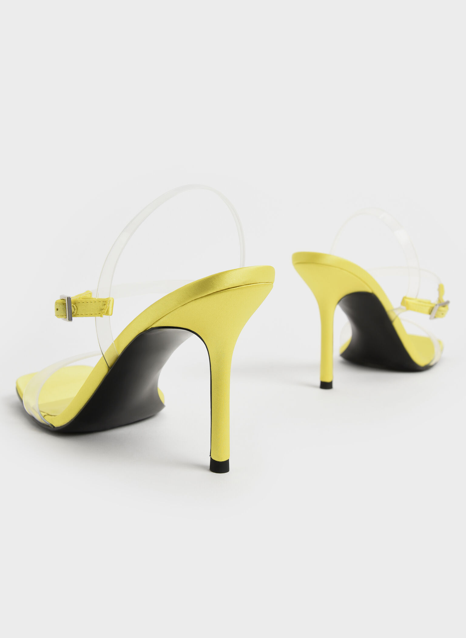 Clear Strap Stiletto Heel Satin Mules, Lime, hi-res