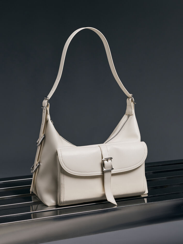 Bryna Belted Hobo Bag, Cream, hi-res