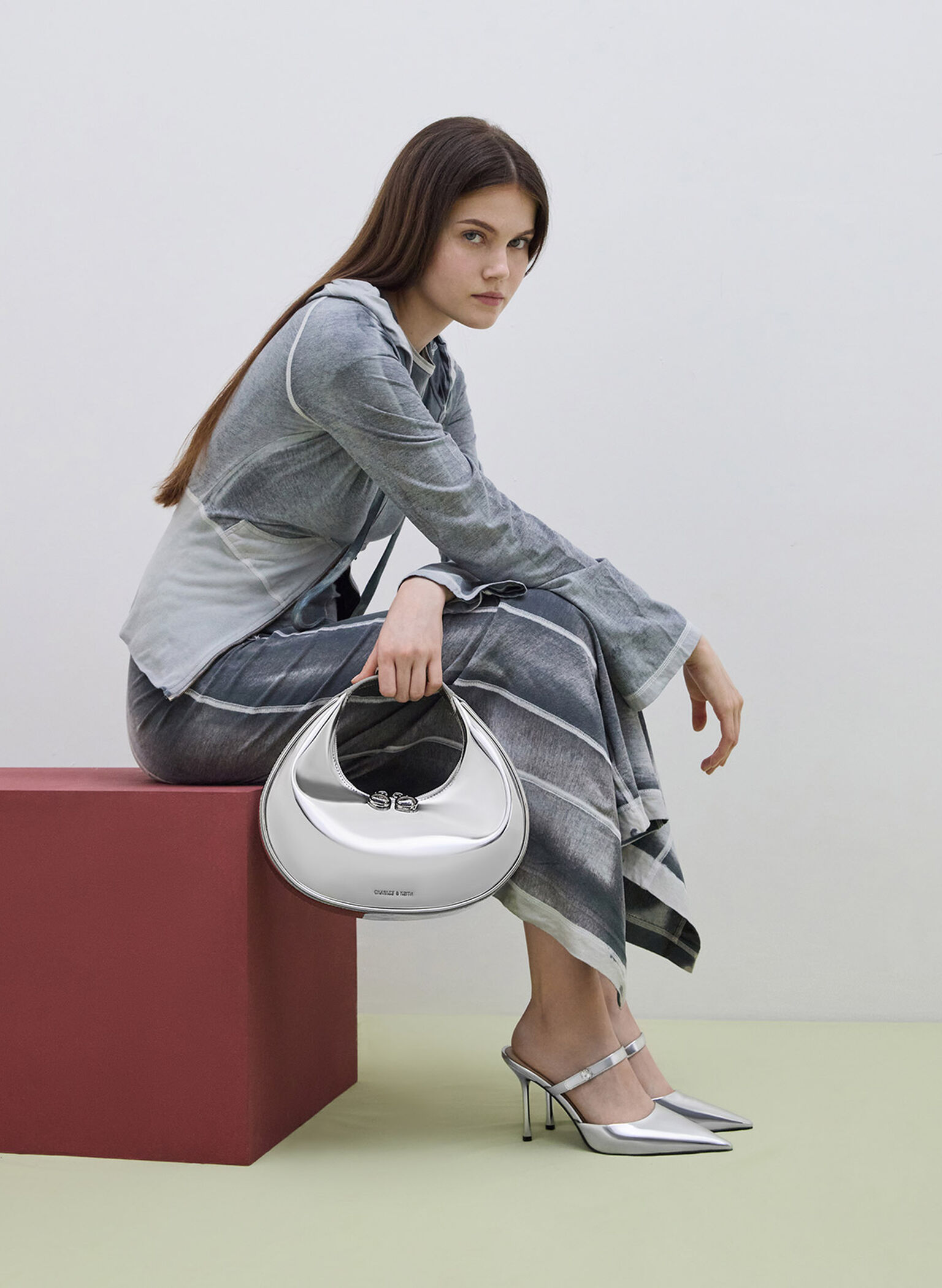 Metallic Crescent Hobo Bag, Silver, hi-res