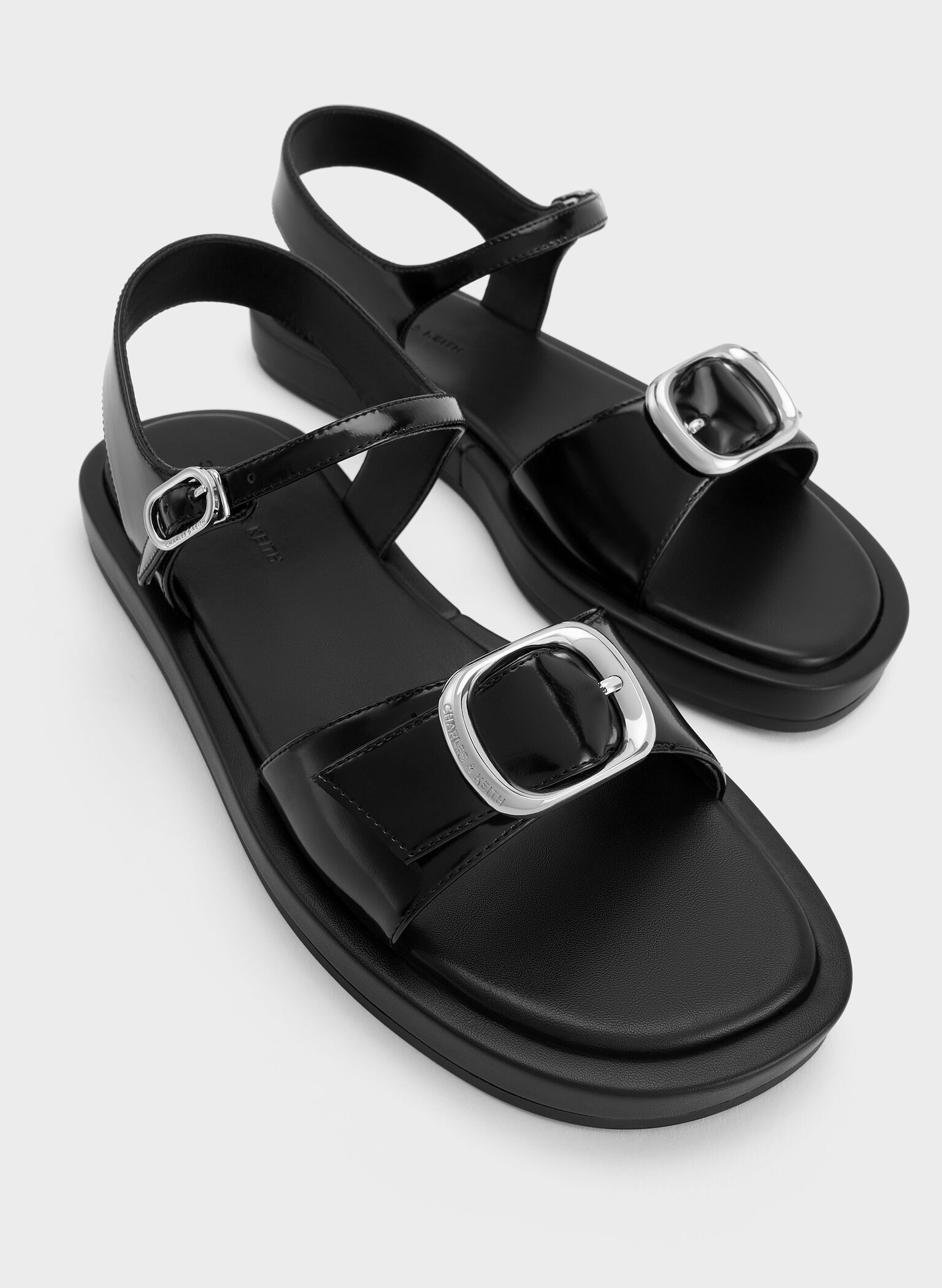 Buckled Slingback Sandals, Black Box, hi-res