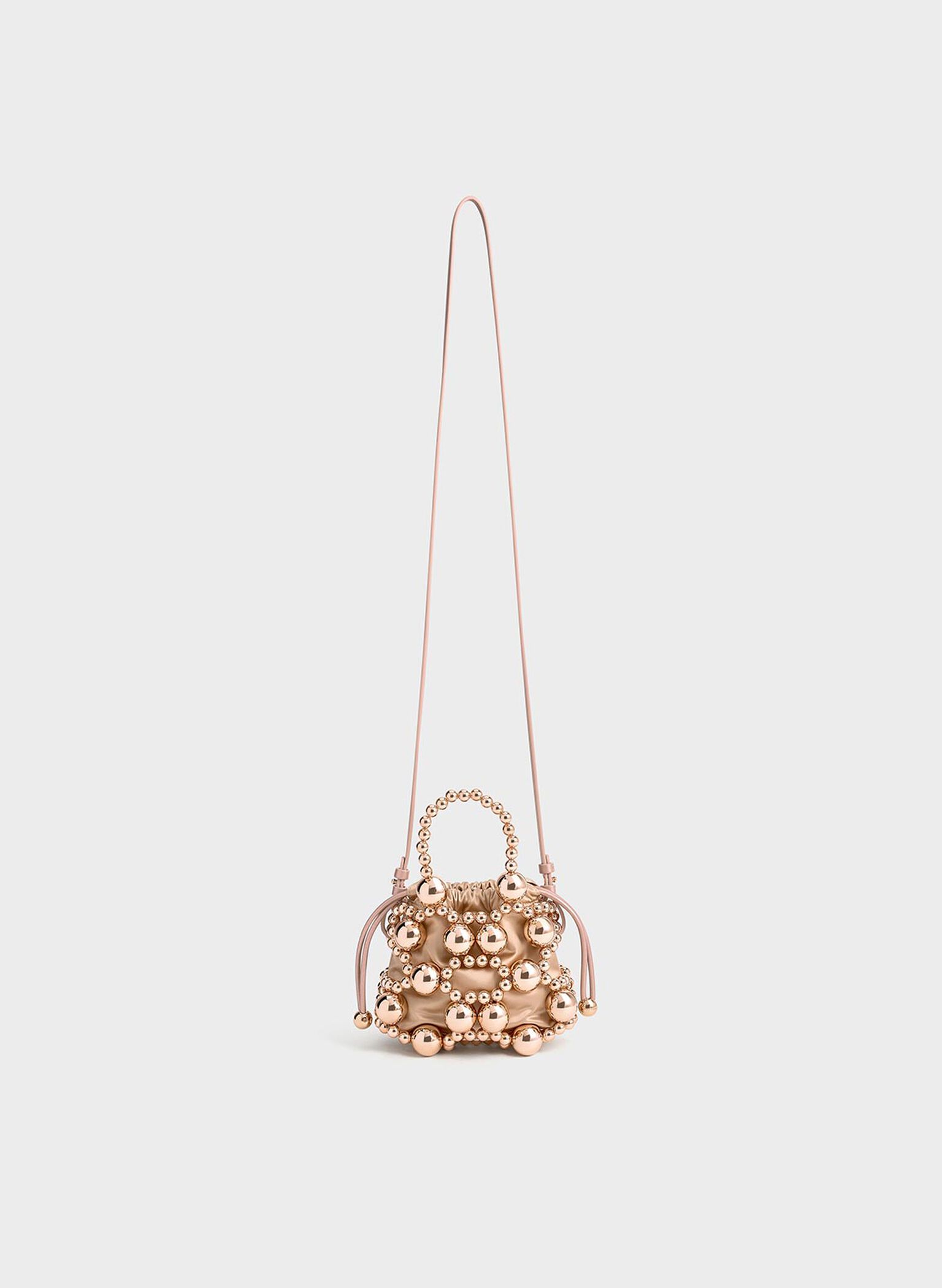 Metallic Beaded Top Handle Bag, Rose Gold, hi-res