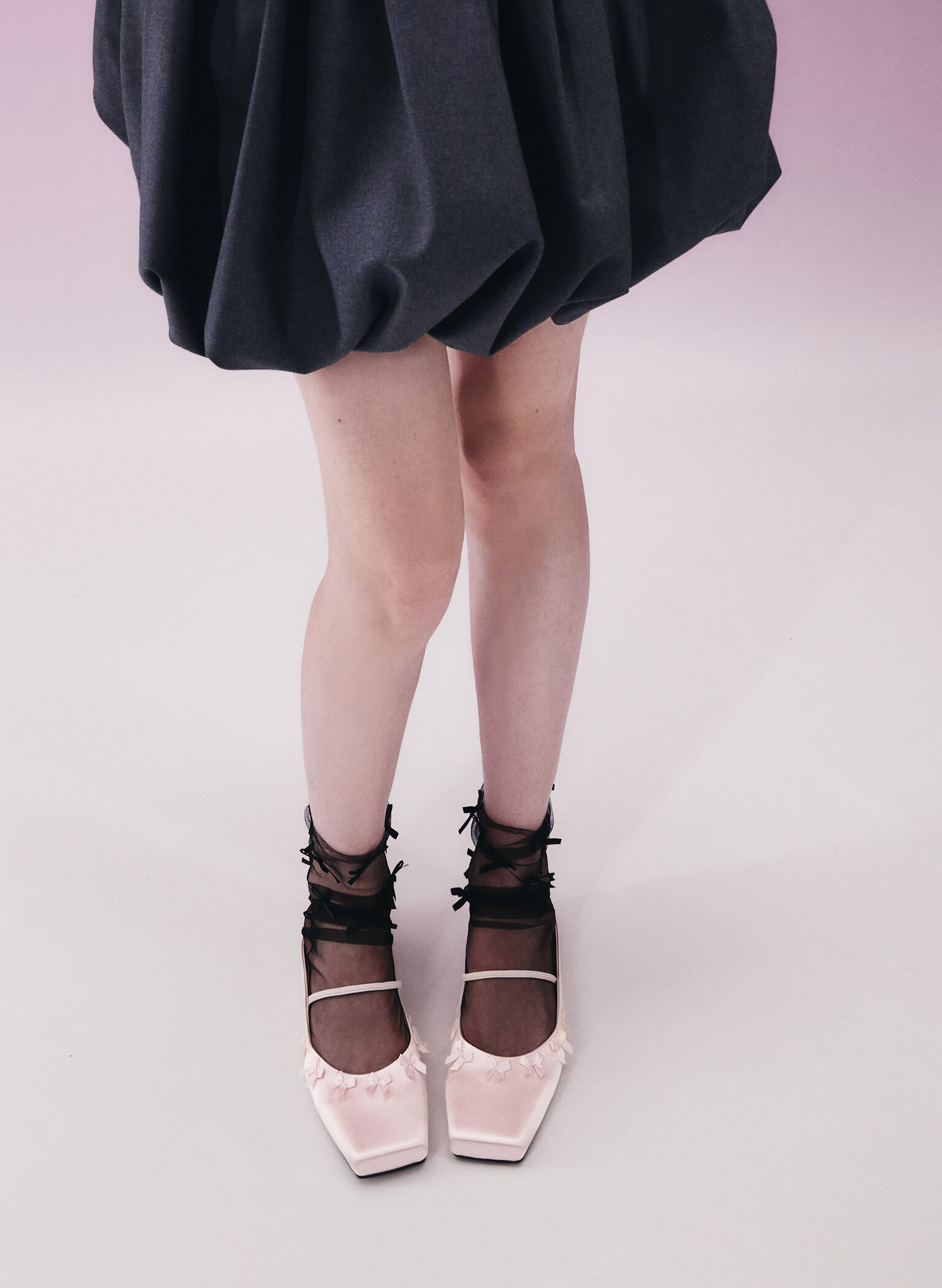 Satin Bow Square-Toe Mules, Blush, hi-res