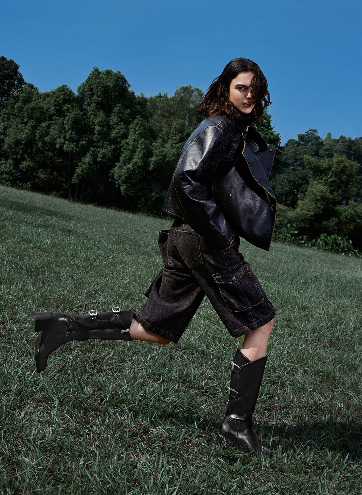 Masei Grommet-Strap Knee-High Boots, Black, hi-res