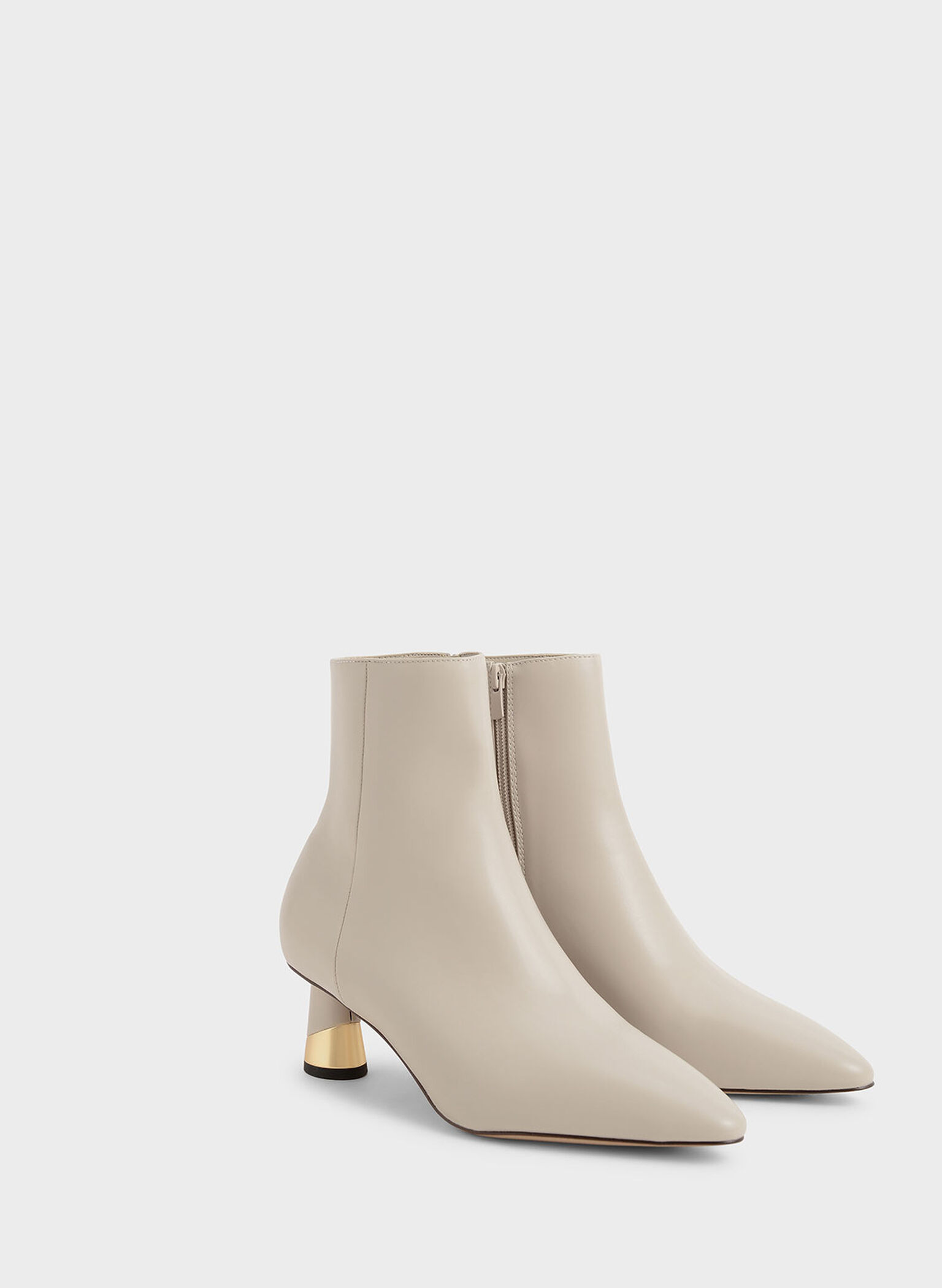 Metallic Heel Ankle Boots, Chalk, hi-res