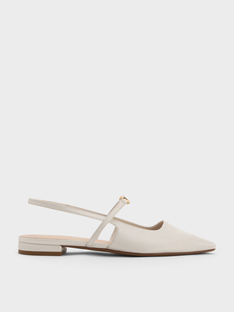 Trifina Metallic-Accent Pointed-Toe Slingback Flats, White, hi-res