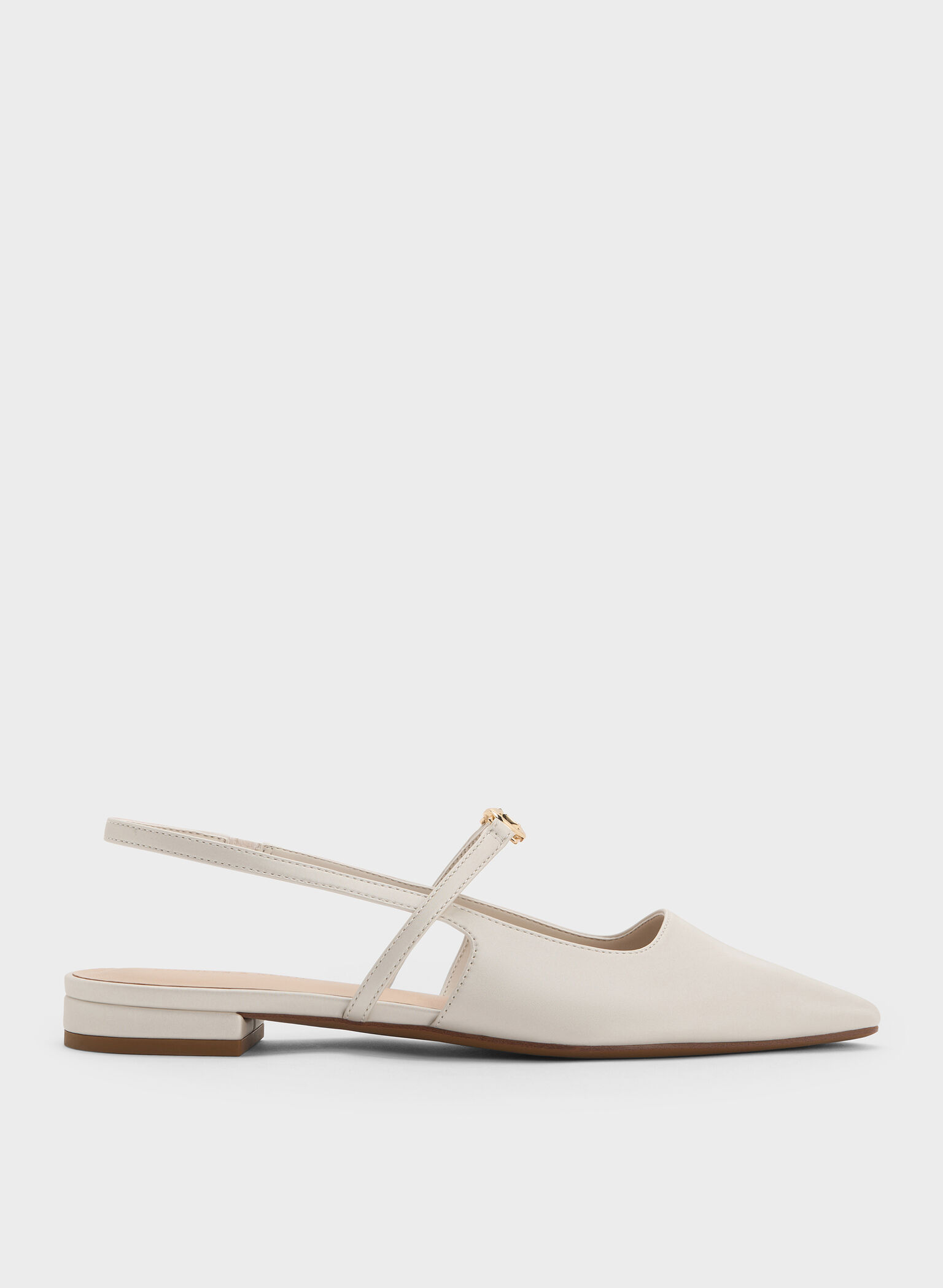 Trifina Metallic-Accent Pointed-Toe Slingback Flats, White, hi-res