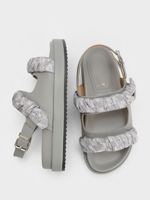 Tully Leather Ruched-Strap Sandals, Grey, hi-res