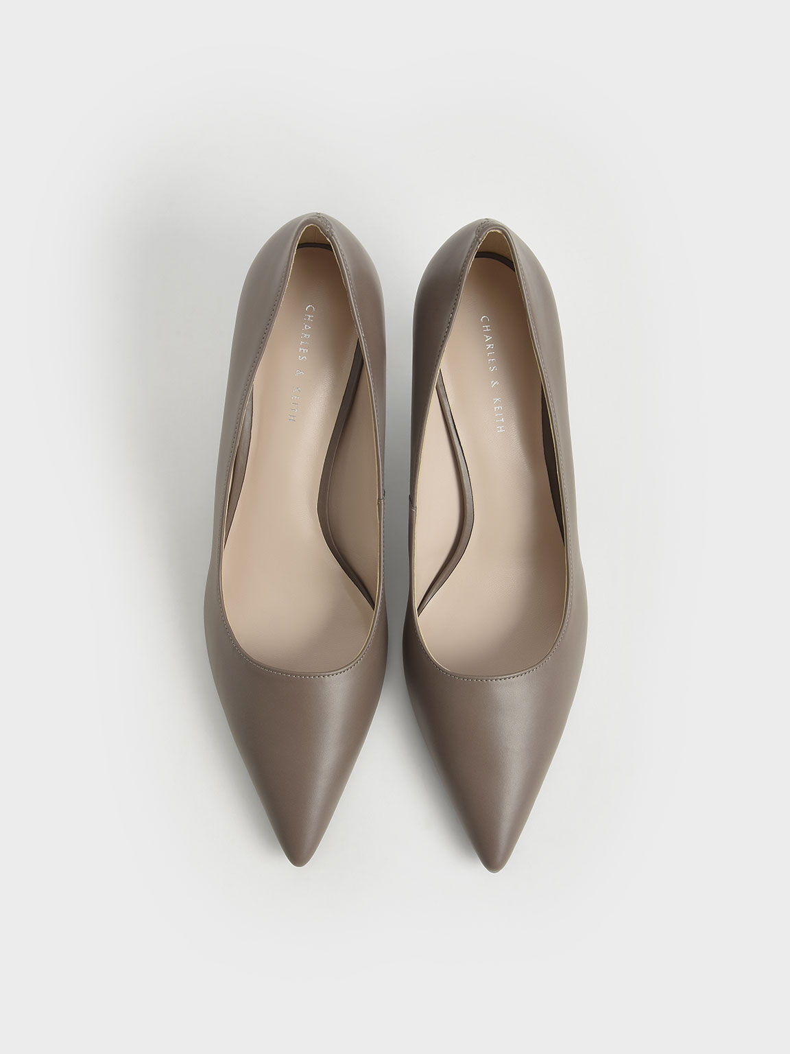 Mid Heel Pointed Toe Pumps, Taupe, hi-res