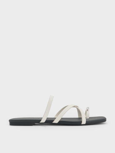 Metallic-Accent Strappy Toe-Ring Sandals, Chalk, hi-res