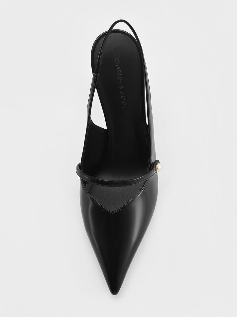 Helena Pearl-Buckle Pointed-Toe Slingback Pumps, Black Box, hi-res