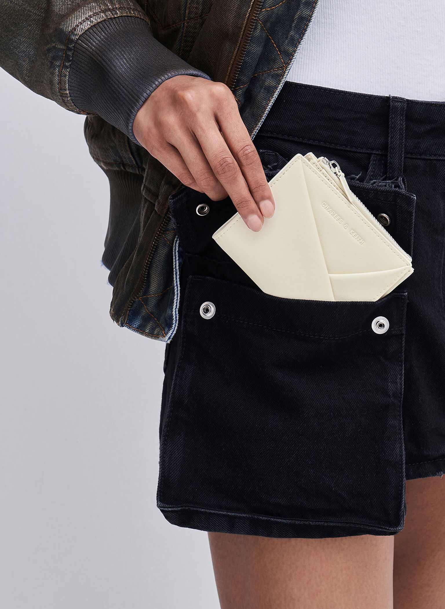 Midori Geometric Top-Zip Wallet, Cream, hi-res