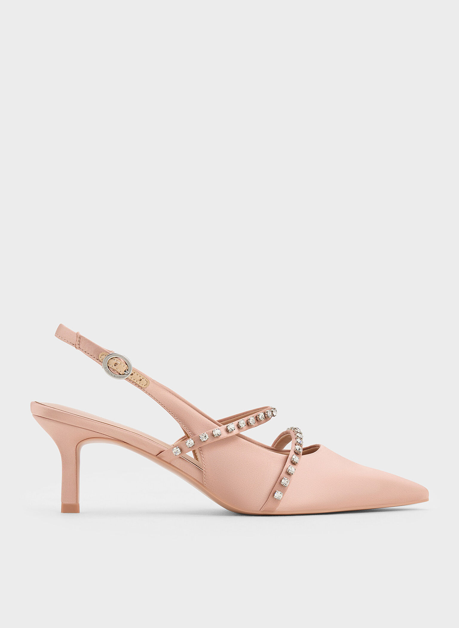 Satin Crystal-Embellished Slingback Mary Jane Pumps, Nude, hi-res