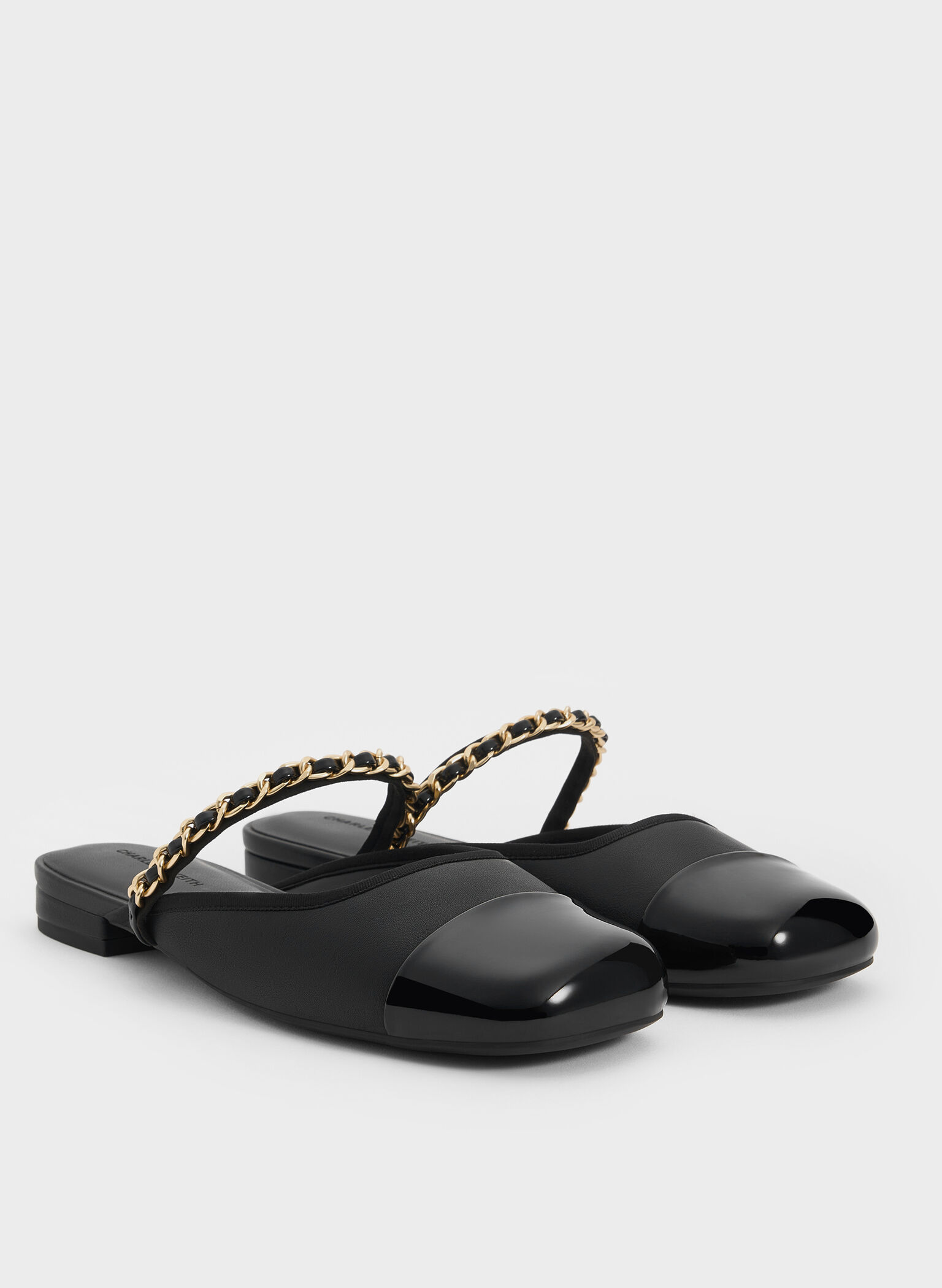 Patent Chain-Strap Mules, Black, hi-res