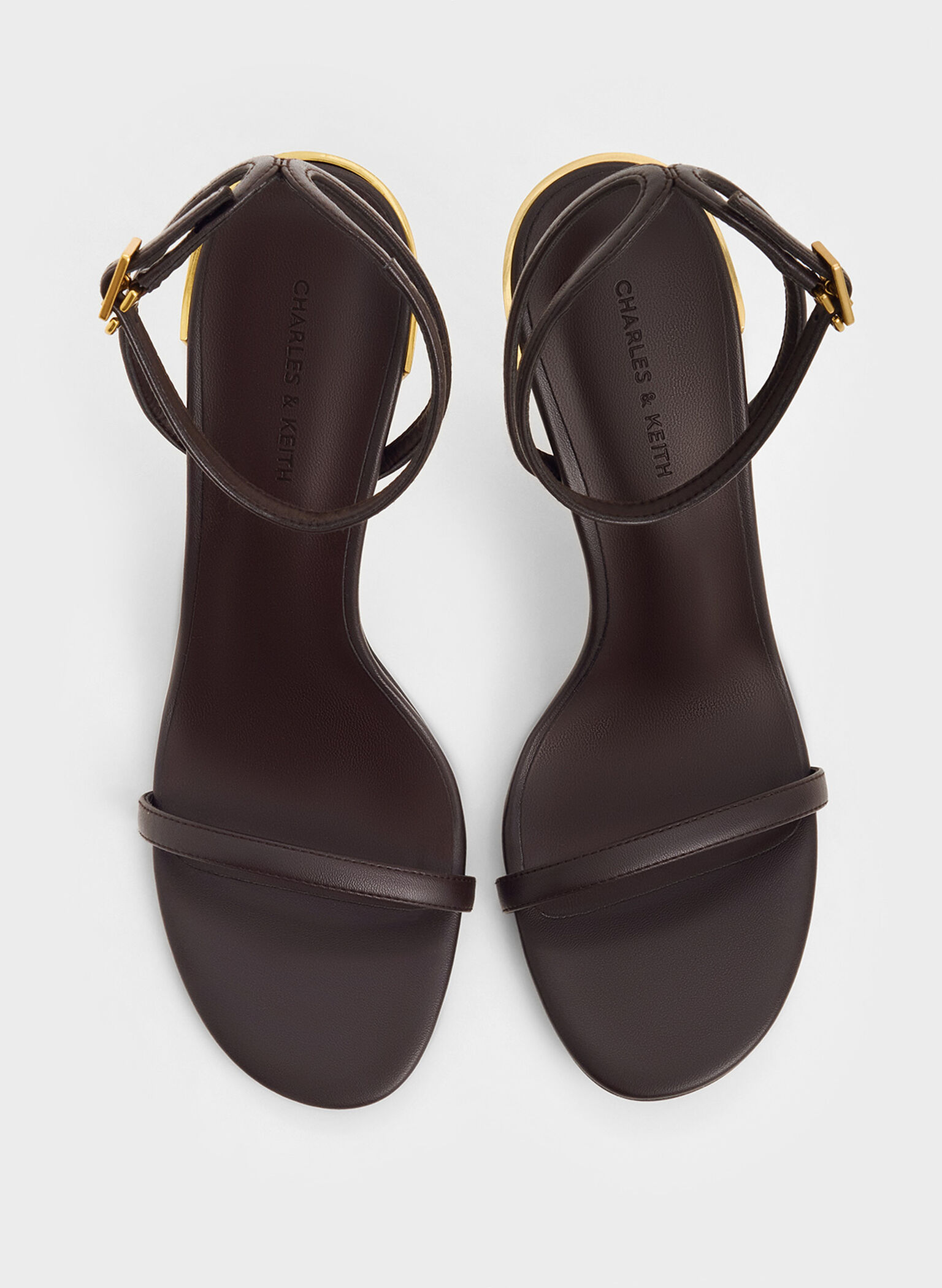 Metallic Stiletto-Heel Ankle-Strap Sandals, Dark Brown, hi-res