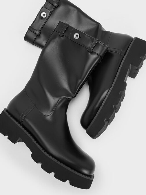 Side-Zip Lug-Sole Calf Boots, Black, hi-res