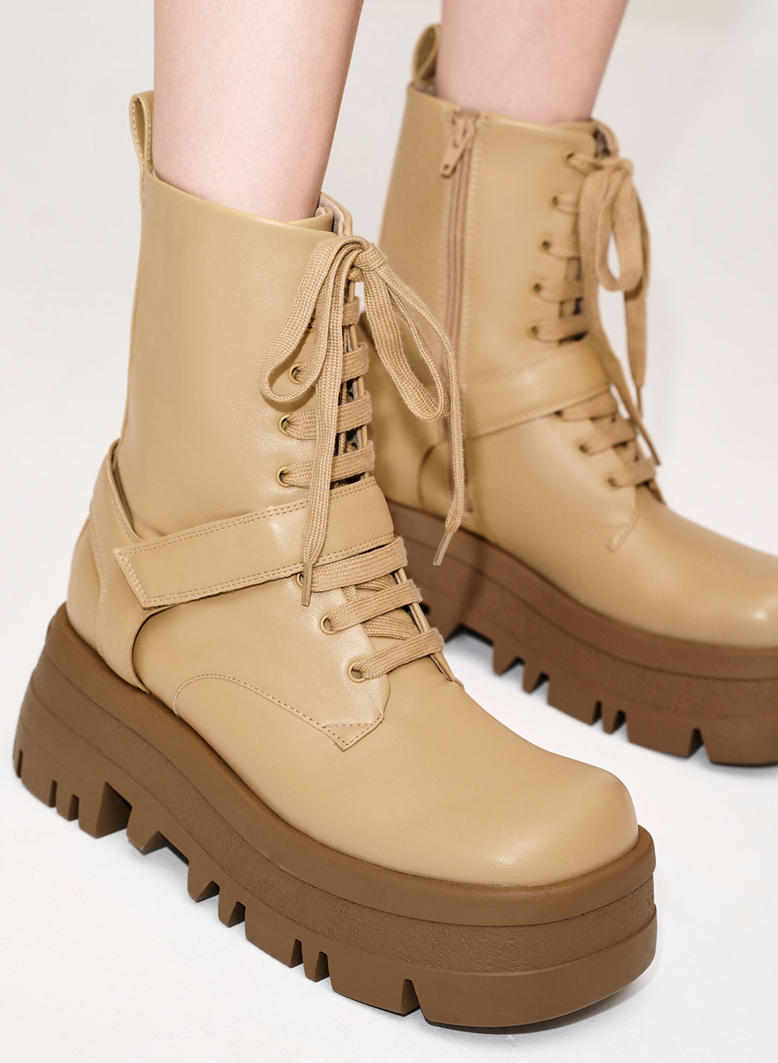 Rainier Belted Lace-Up Boots, Sand, hi-res