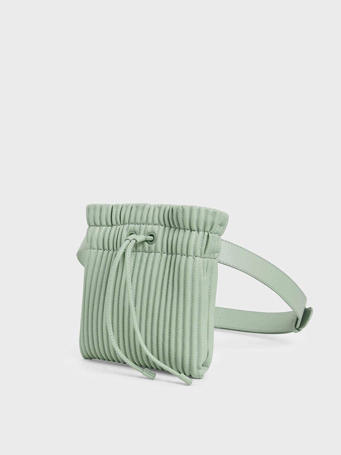 Textured Drawstring Belt Bag, Mint Green, hi-res
