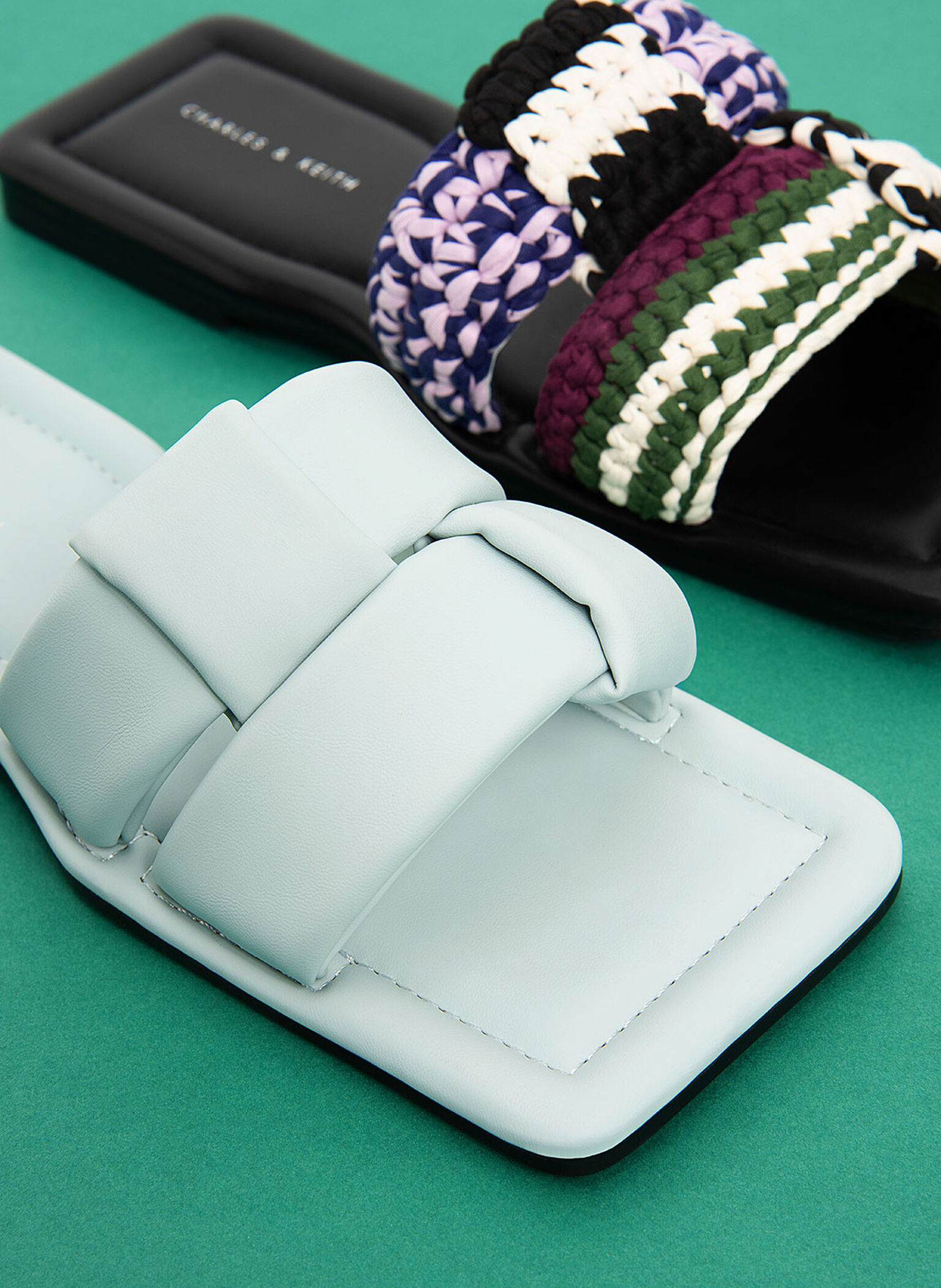 Interwoven Strap Slides, Mint Blue, hi-res