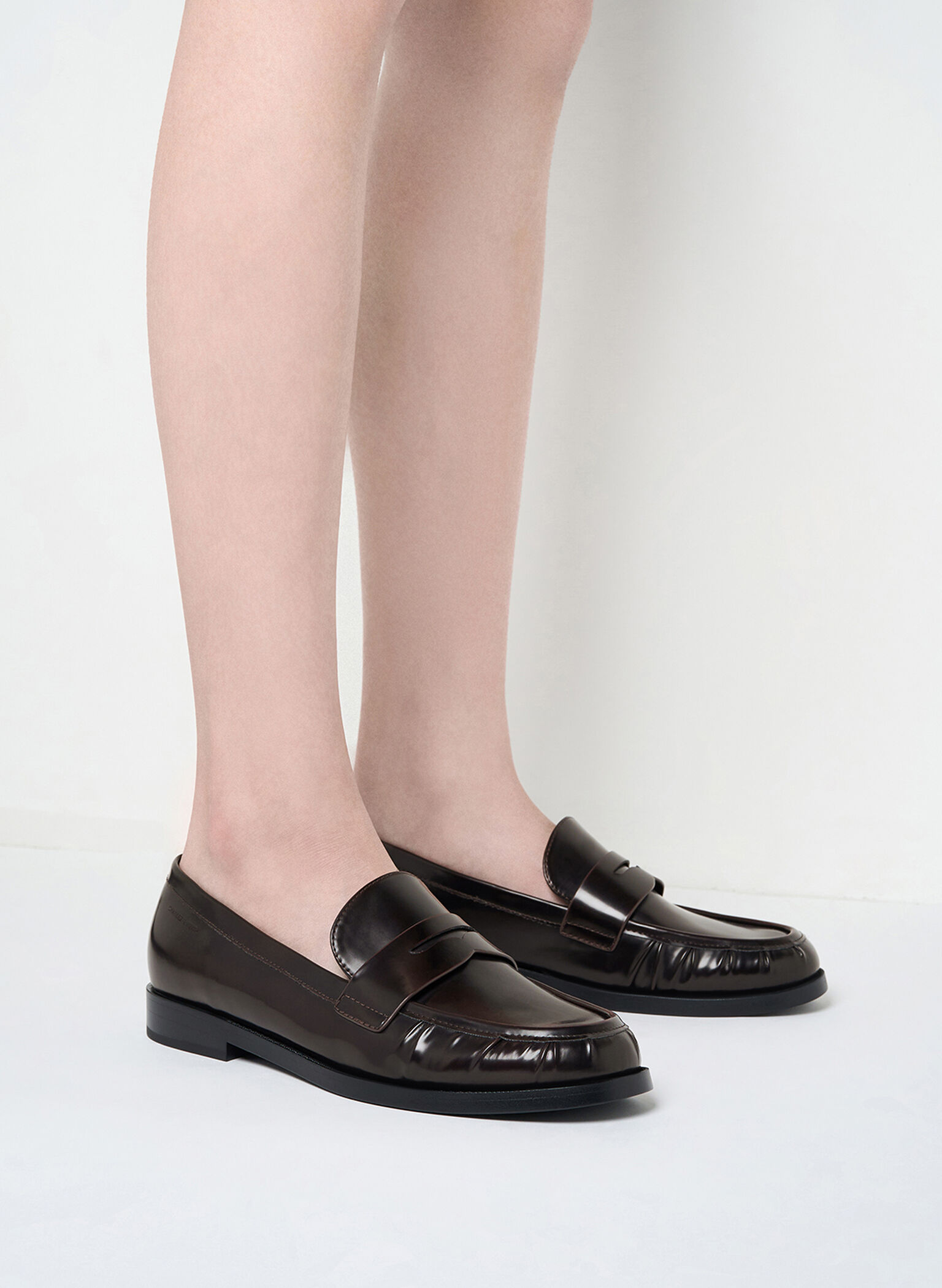 Ruched Penny Loafers, Burgundy, hi-res