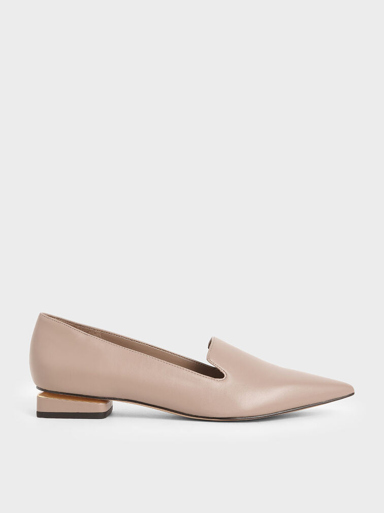 Metal Accent Heel Loafers, Taupe, hi-res