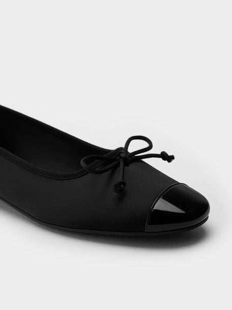 Recycled Polyester Bow Ballet Flats, Black Textured, hi-res