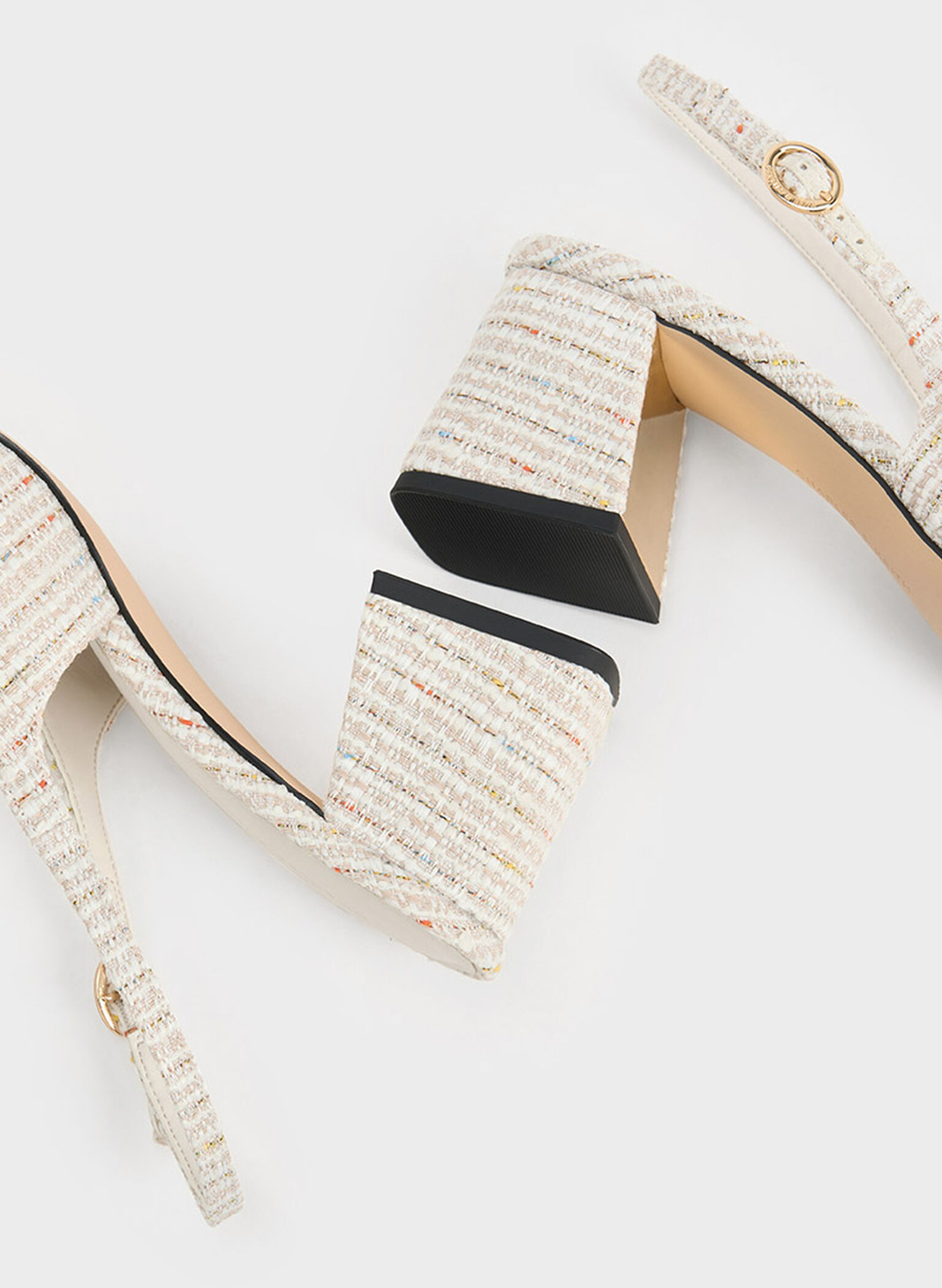 Aeryn Tweed Pearl-Embellished Slingback Pumps, Cream, hi-res