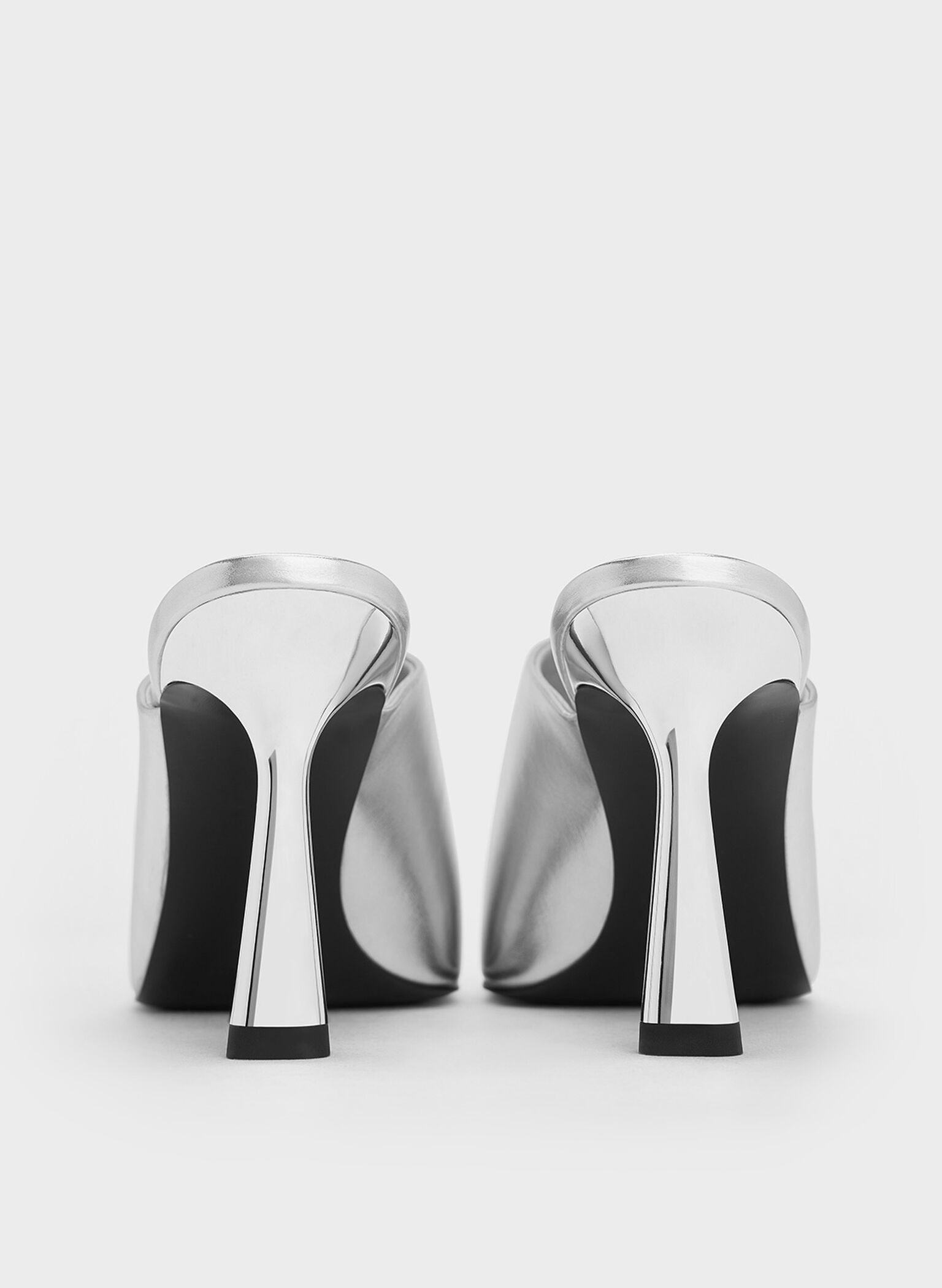 Metallic High-Vamp Pointed-Toe Heeled Mules, Silver, hi-res