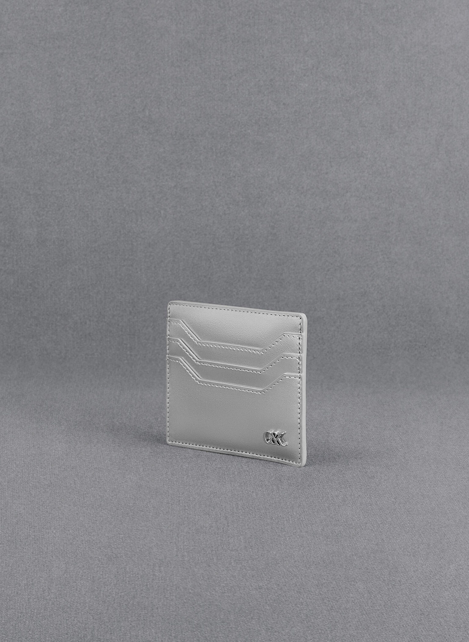 Carli Metallic Leather Multi-Slot Card Holder, Silver, hi-res