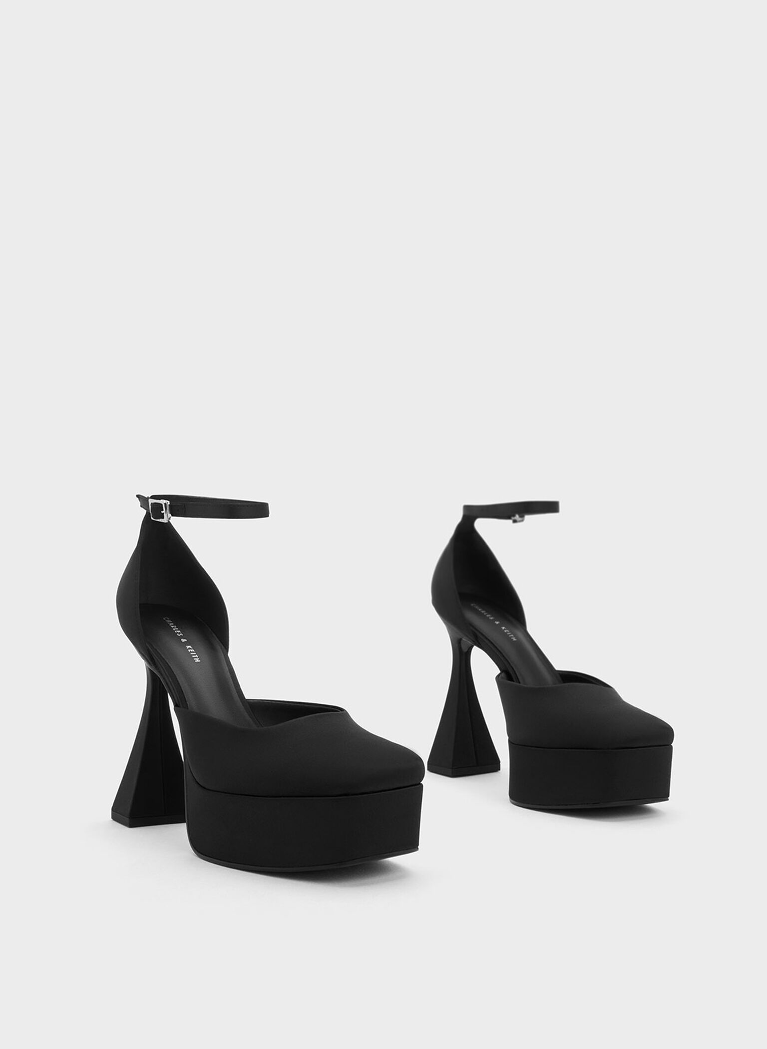 Recycled Polyester Flare Heel D'Orsay Pumps, Black, hi-res