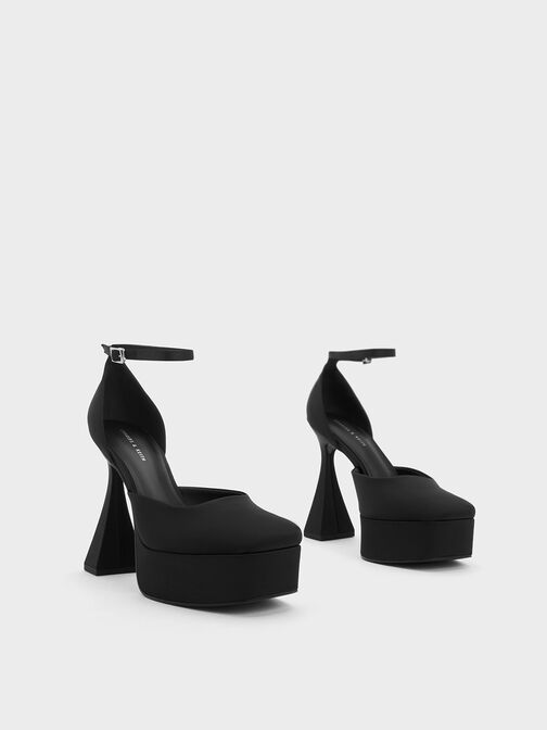 Recycled Polyester Flare Heel D'Orsay Pumps, Black, hi-res