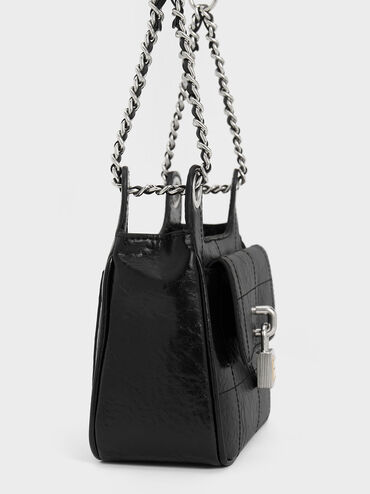 Suki Crinkle-Effect Padlock Shoulder Bag, Noir, hi-res