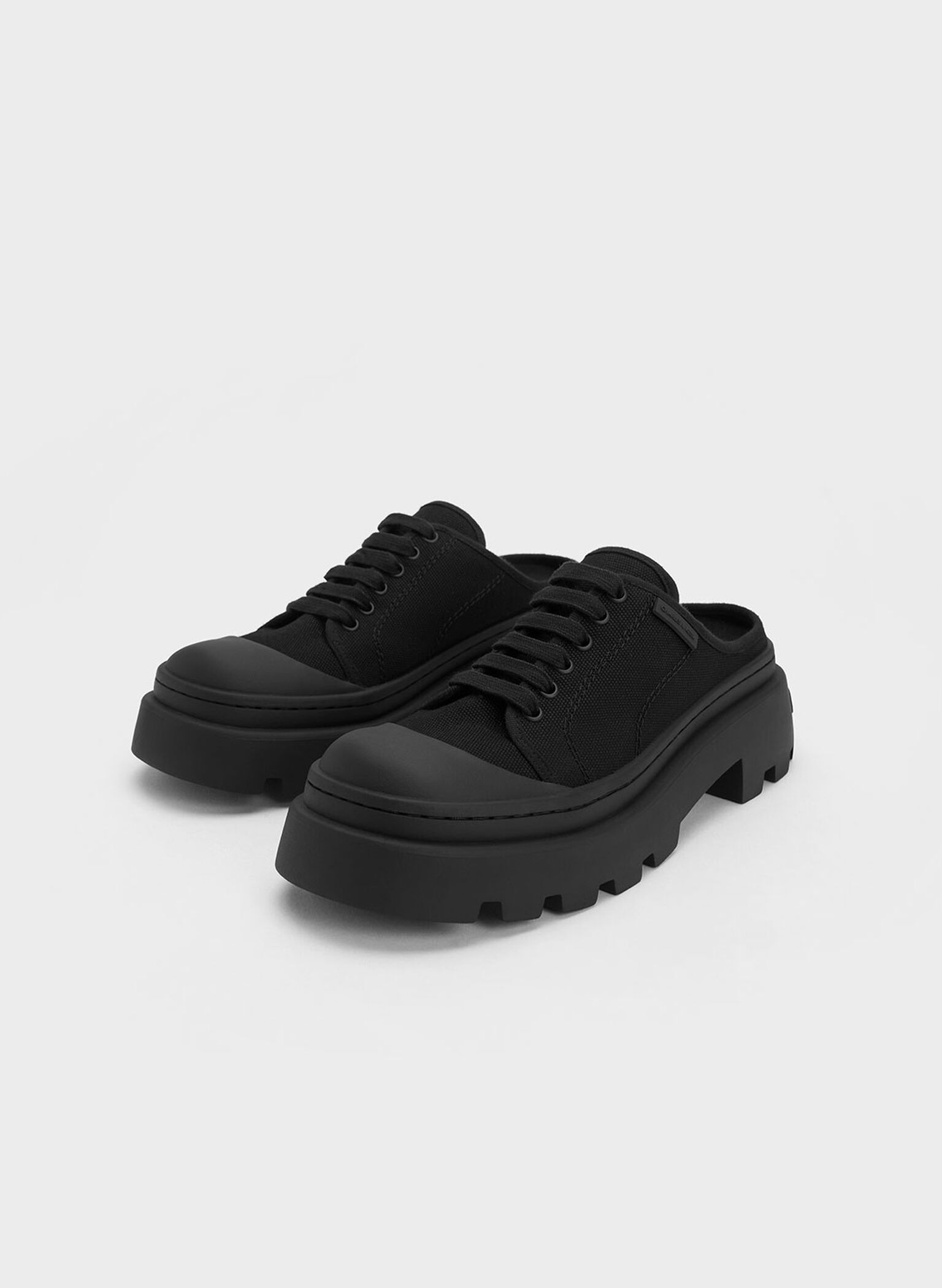 Canvas Backless Sneakers, Black, hi-res