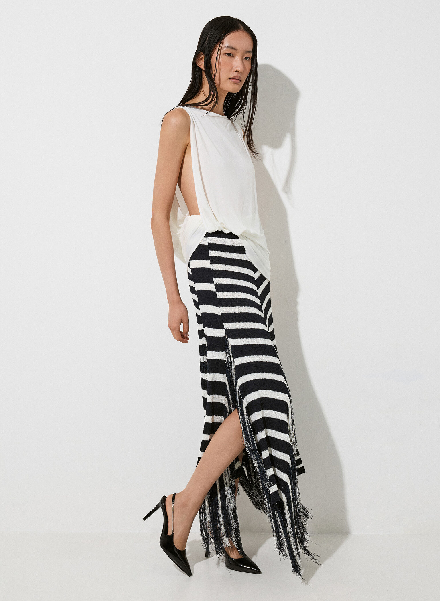 Chain-Strap Pointed-Toe Slingback Pumps, Black Box, hi-res