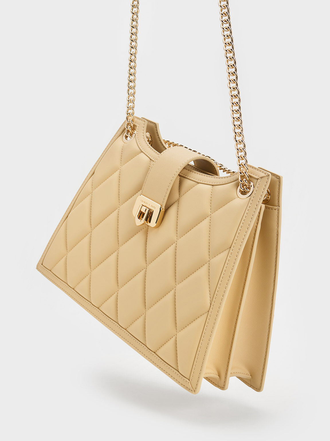Cressida Quilted Trapeze Chain Bag Beige