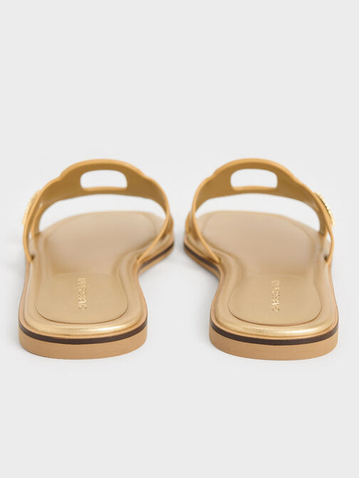 Easley Metallic Cut-Out Slide Sandals, Gold, hi-res