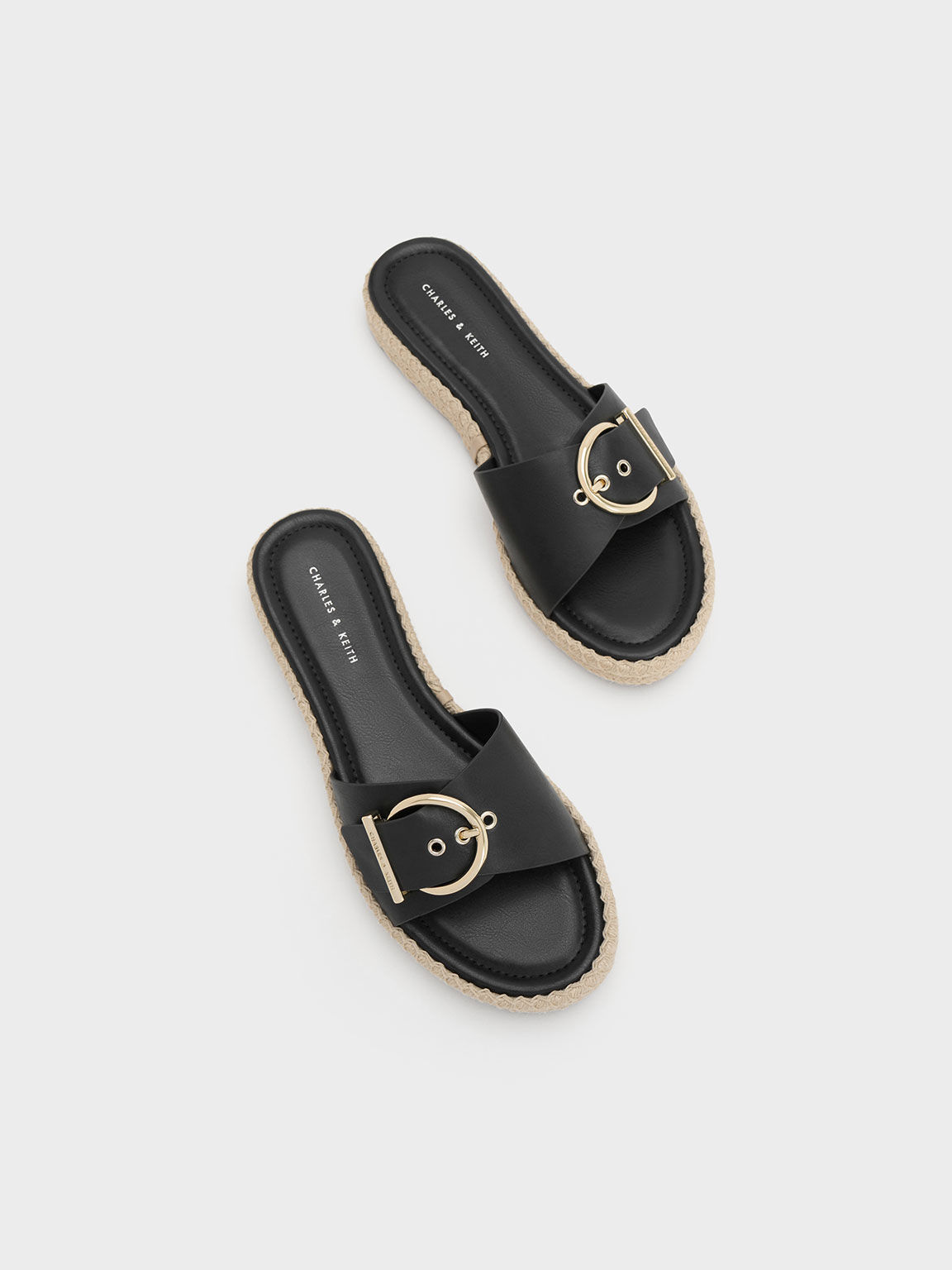 Buckled Espadrille Flat Sandals Black