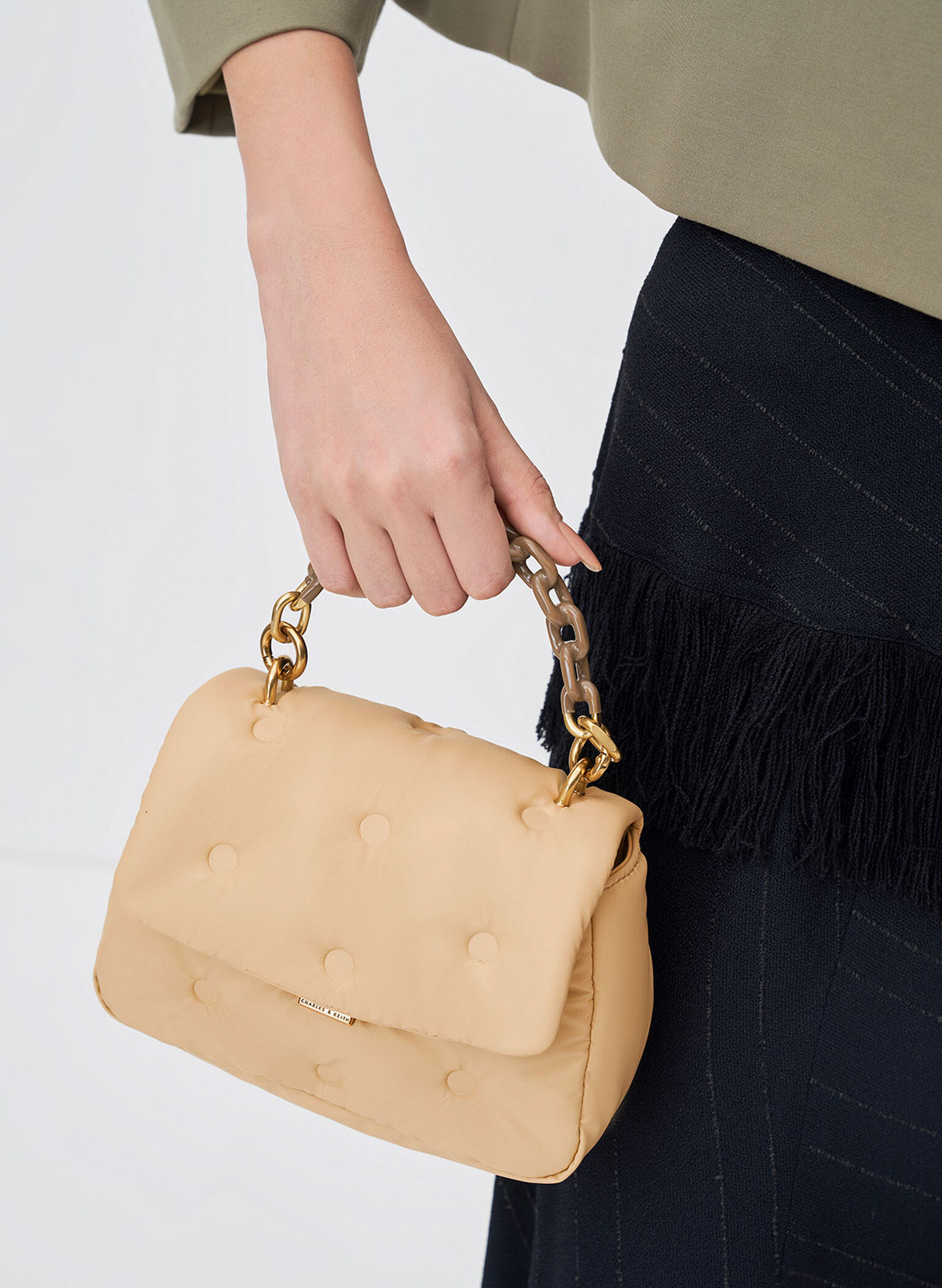 Koi Padded Chain Handle Bag, Beige, hi-res