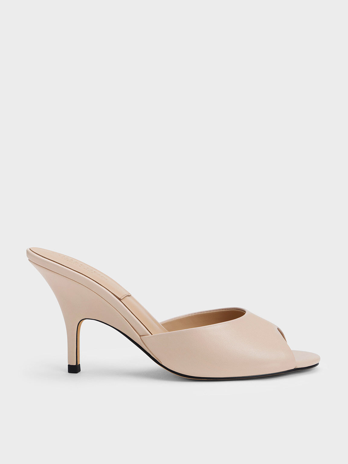 Leather Round Toe Heeled Mules Nude