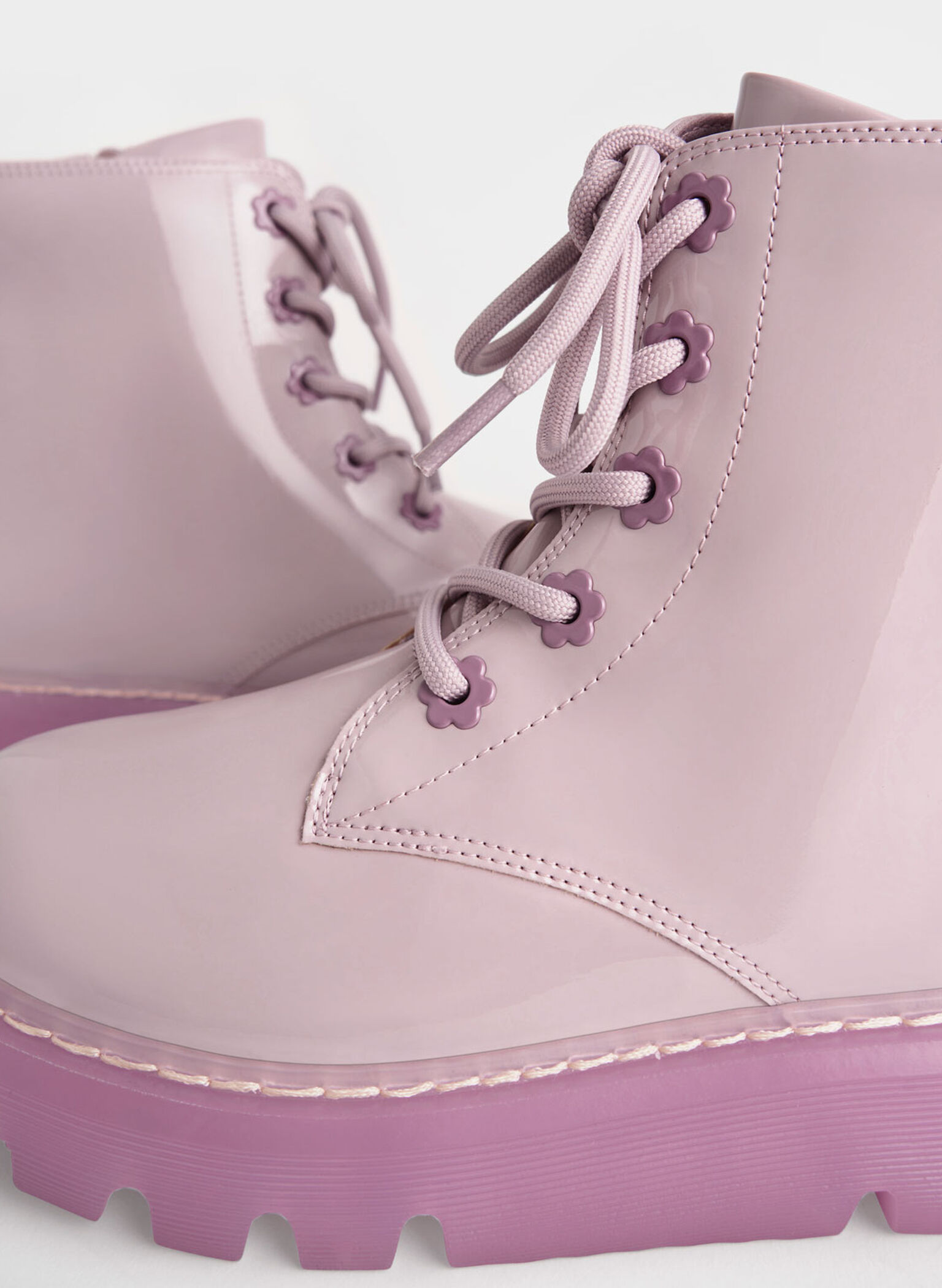 Girls' Patent Lace-Up Boots, Lilac, hi-res