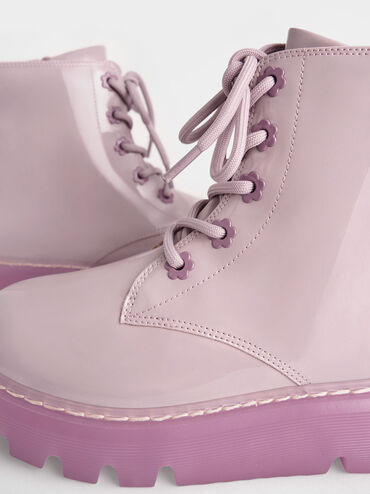 Girls' Patent Lace-Up Boots, Lilac, hi-res