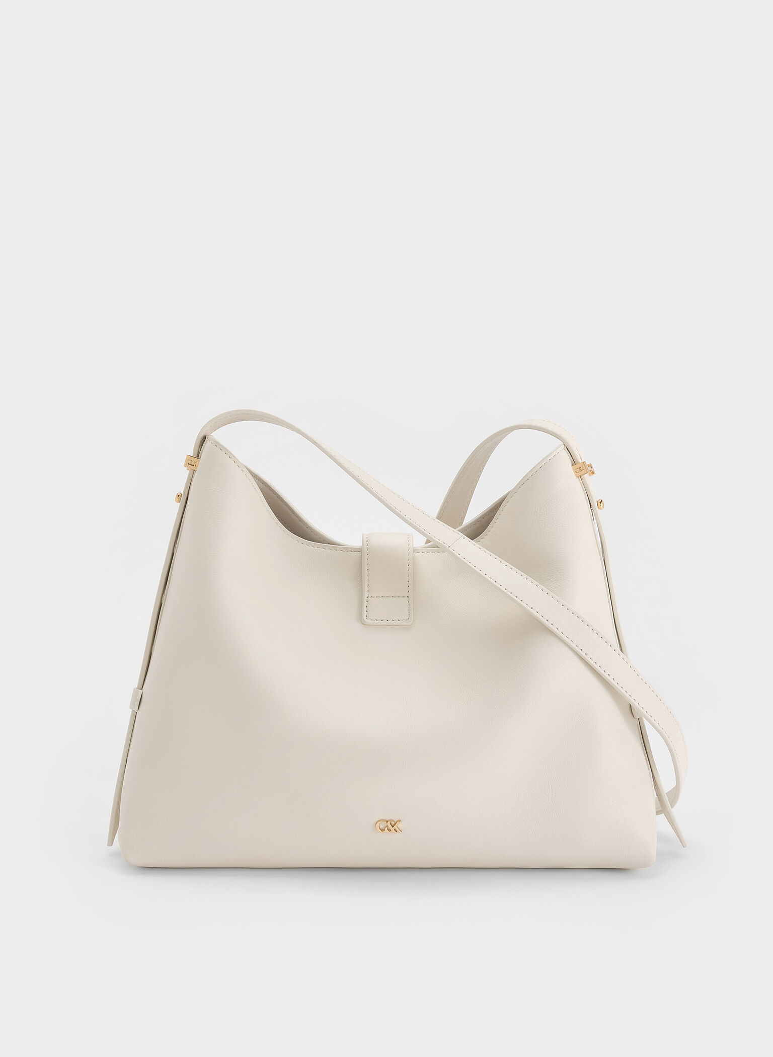 Gabine Leather Belted Hobo Bag, Eggshell Cream, hi-res