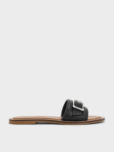Anita Buckled Slide Sandals, Black, hi-res