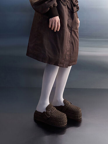 Loren Textured Flatform Mules, Dark Brown, hi-res