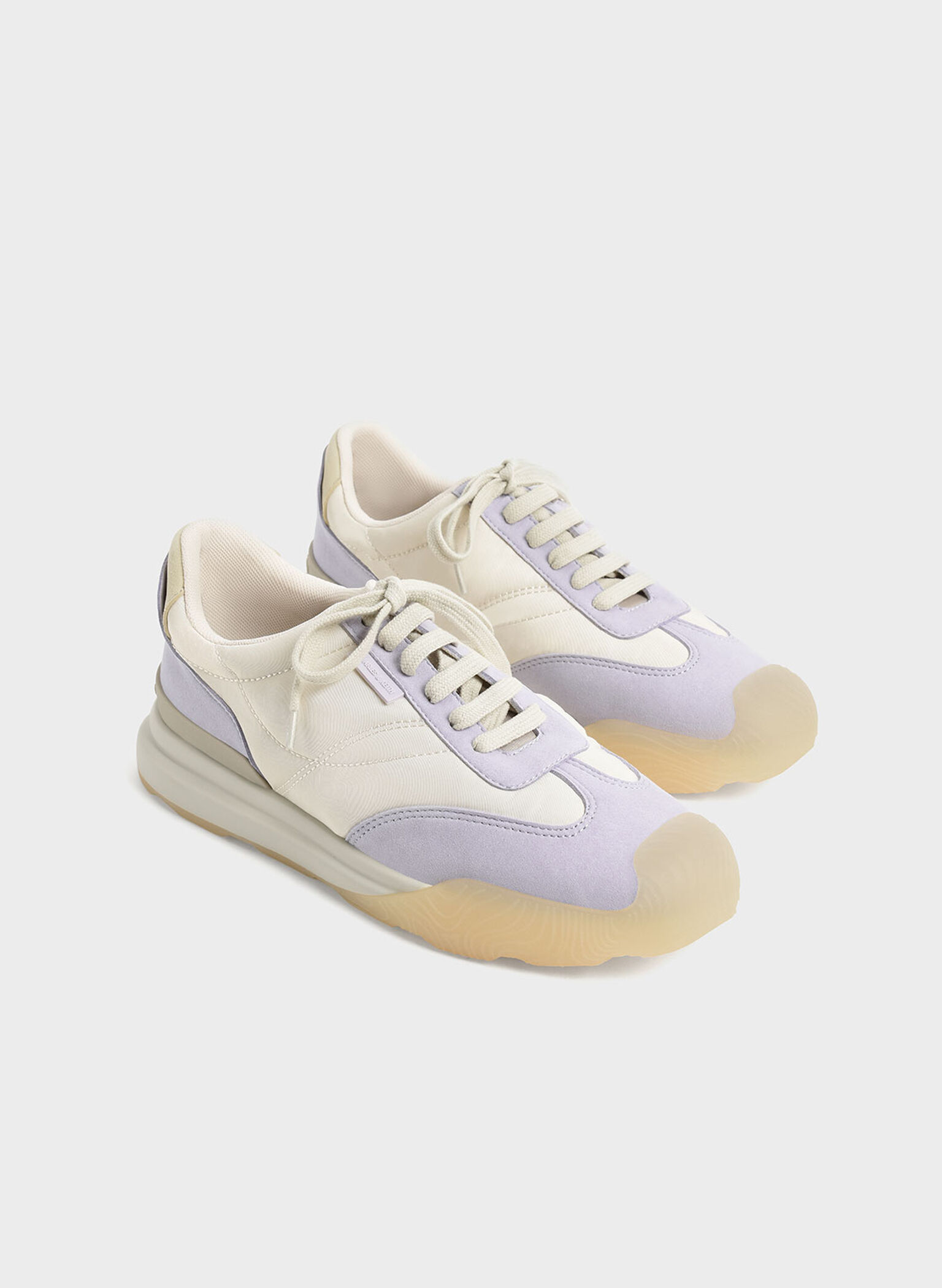 Microfibre & Nylon Low-Top Sneakers, Lilac, hi-res