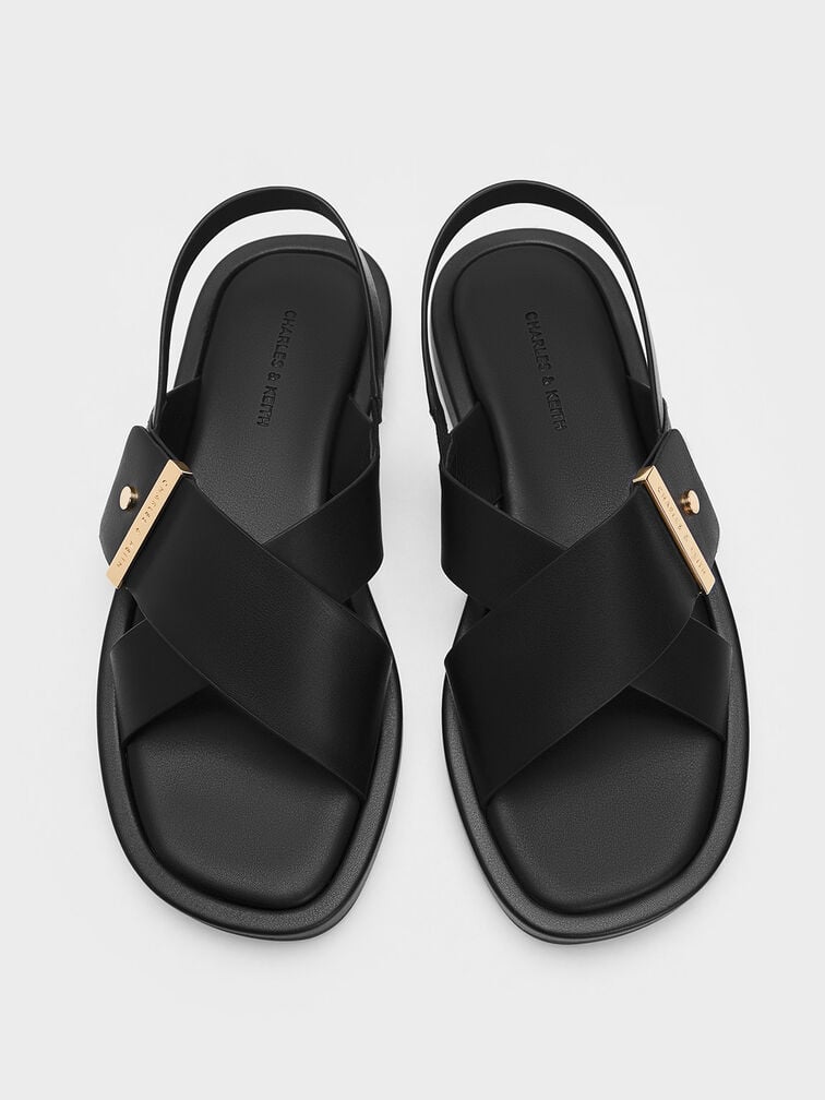 Audra Crossover-Strap Slingback Sandals, Black, hi-res