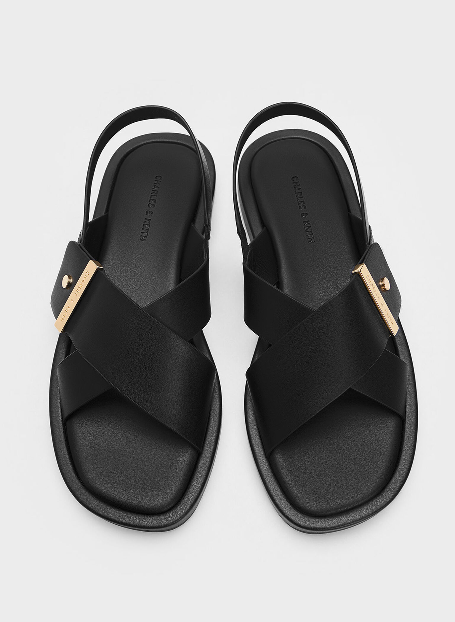Audra Crossover-Strap Slingback Sandals, Black, hi-res