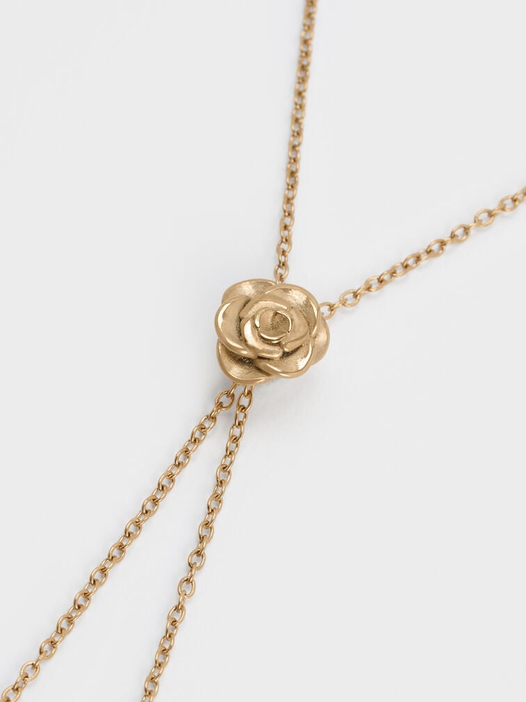 Rosalind Flower-Motif Necklace, Brush Gold, hi-res