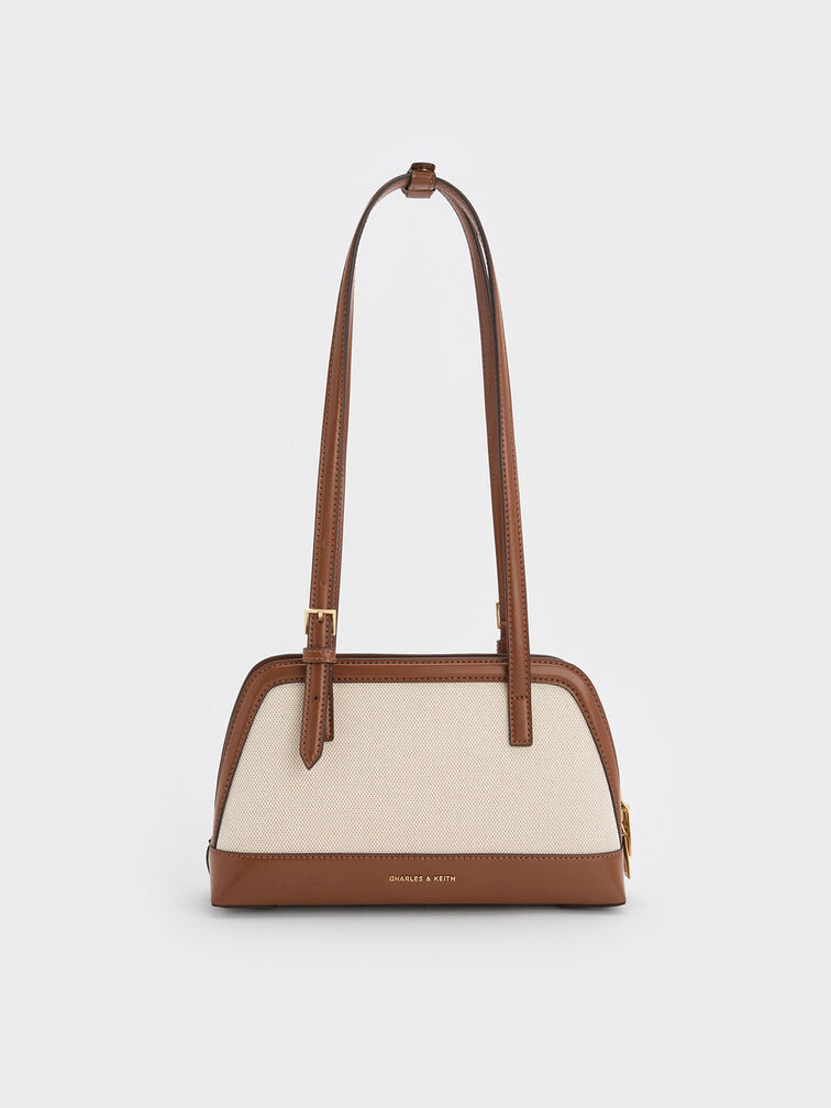 Enola Canvas Two-Tone Elongated-Handle Bag, Chocolate, hi-res